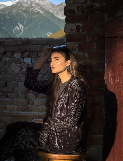 Velvet Plissé Textured Multi-Occasion Shirt and Trouser Suit for Women