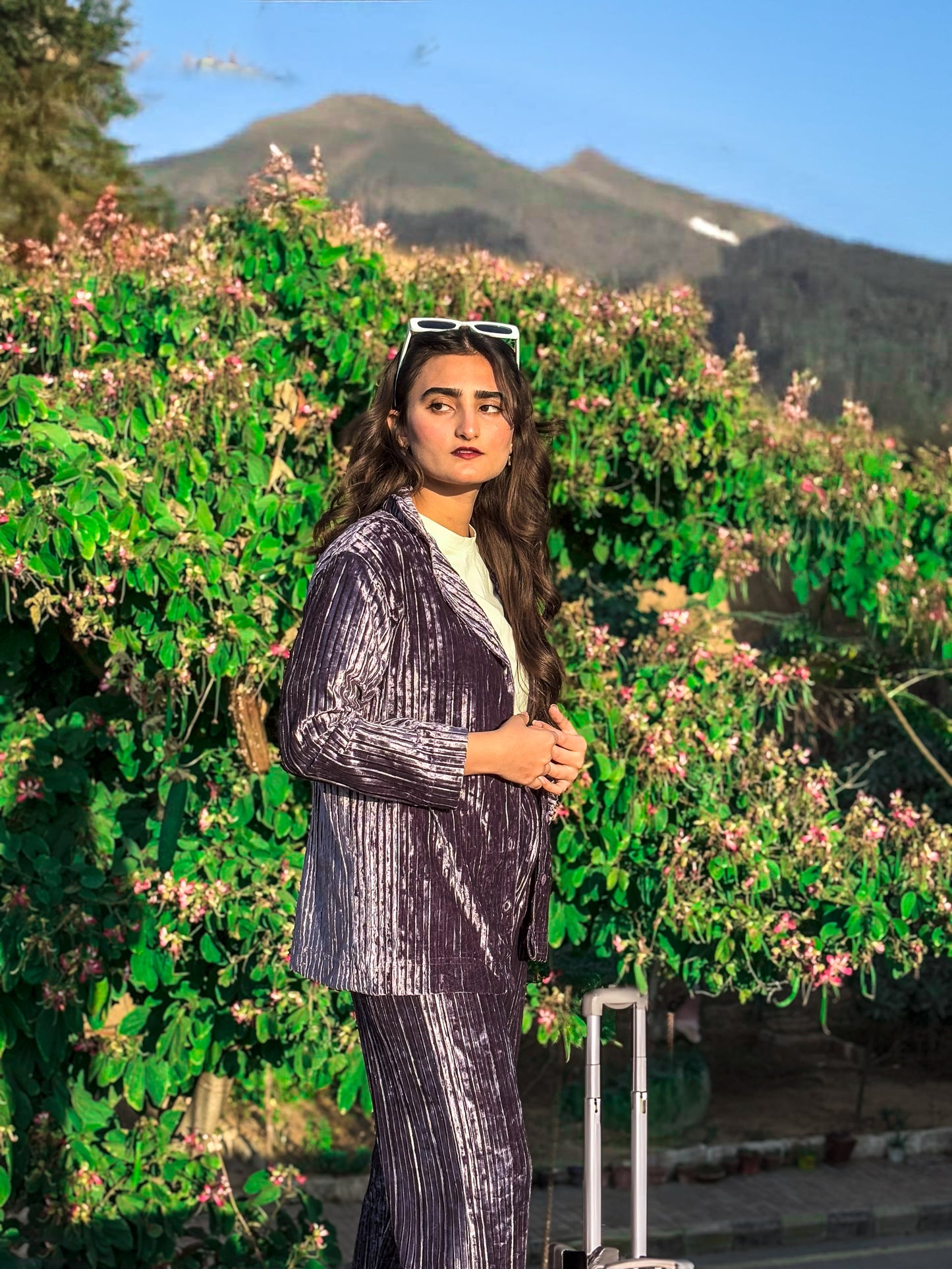 Velvet Plissé Textured Multi-Occasion Shirt and Trouser Suit for Women