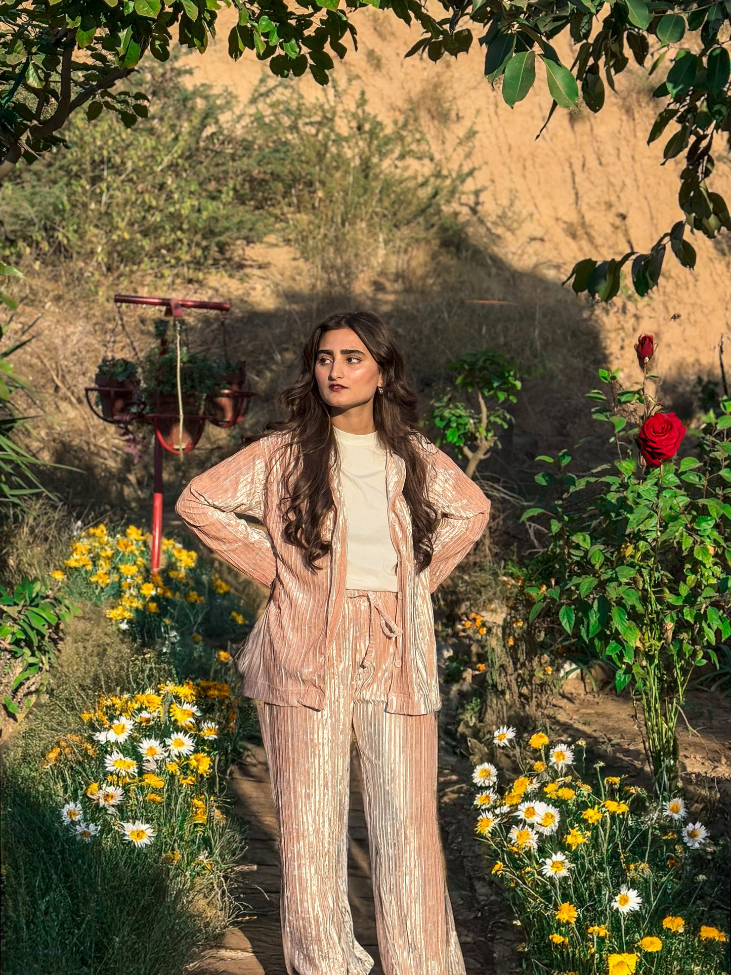 Velvet Plissé Textured Multi-Occasion Shirt and Trouser Suit for Women