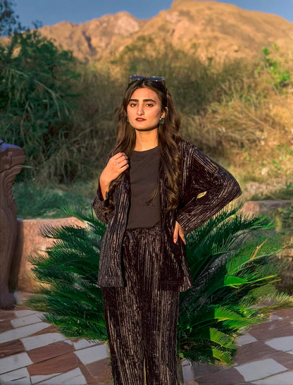 Velvet Plissé Textured Multi-Occasion Shirt and Trouser Suit for Women