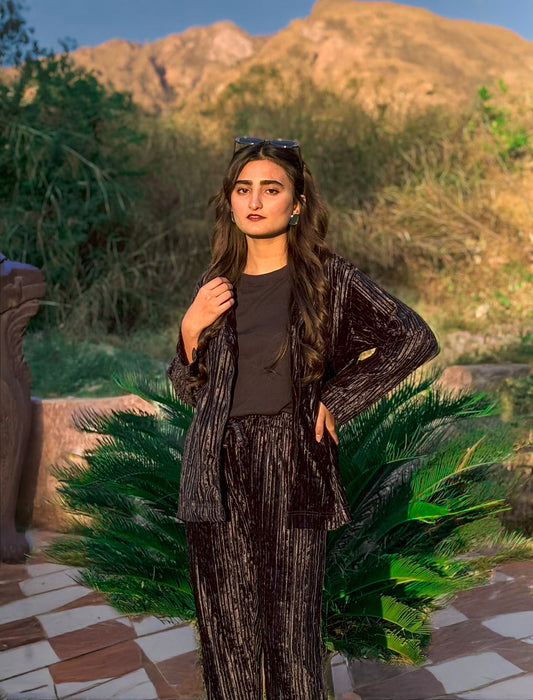 Velvet Plissé Textured Multi-Occasion Shirt and Trouser Suit for Women