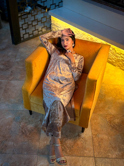CREAM-KOREAN VELVET LUXURY SHIRT FOR ELITES